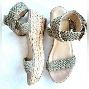 STUART WEITZMAN 6 1/2 M ANKLE HEMP LEATHER ESPADRILLES WEDGES SANDALS